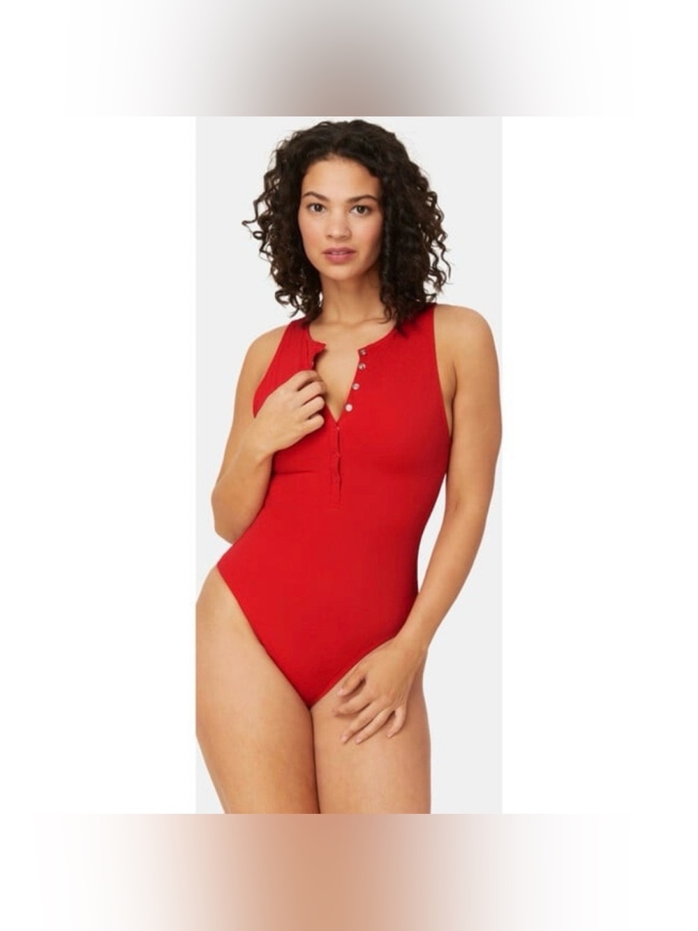 Andie The Malibu Button Up One Piece Swimsuit in Cherry Red Size M